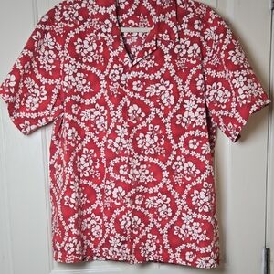 Source Unknown Lg Vtg Red & White HAWAIIAN SHIRT 🌸 LAZY DAYS BEACH OR BBQ VIBES